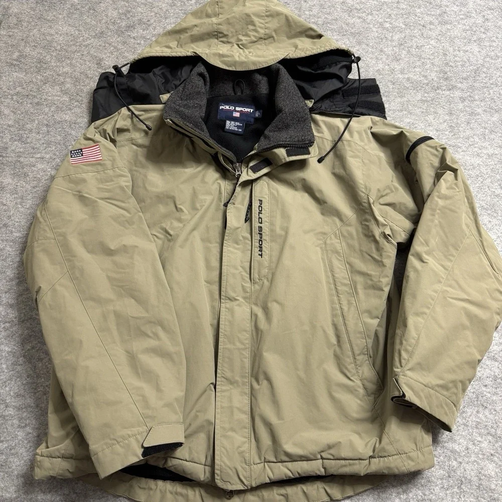 Polo Sport Ralph Lauren Vintage Jacket USA Flag‎ Beige Hooded L